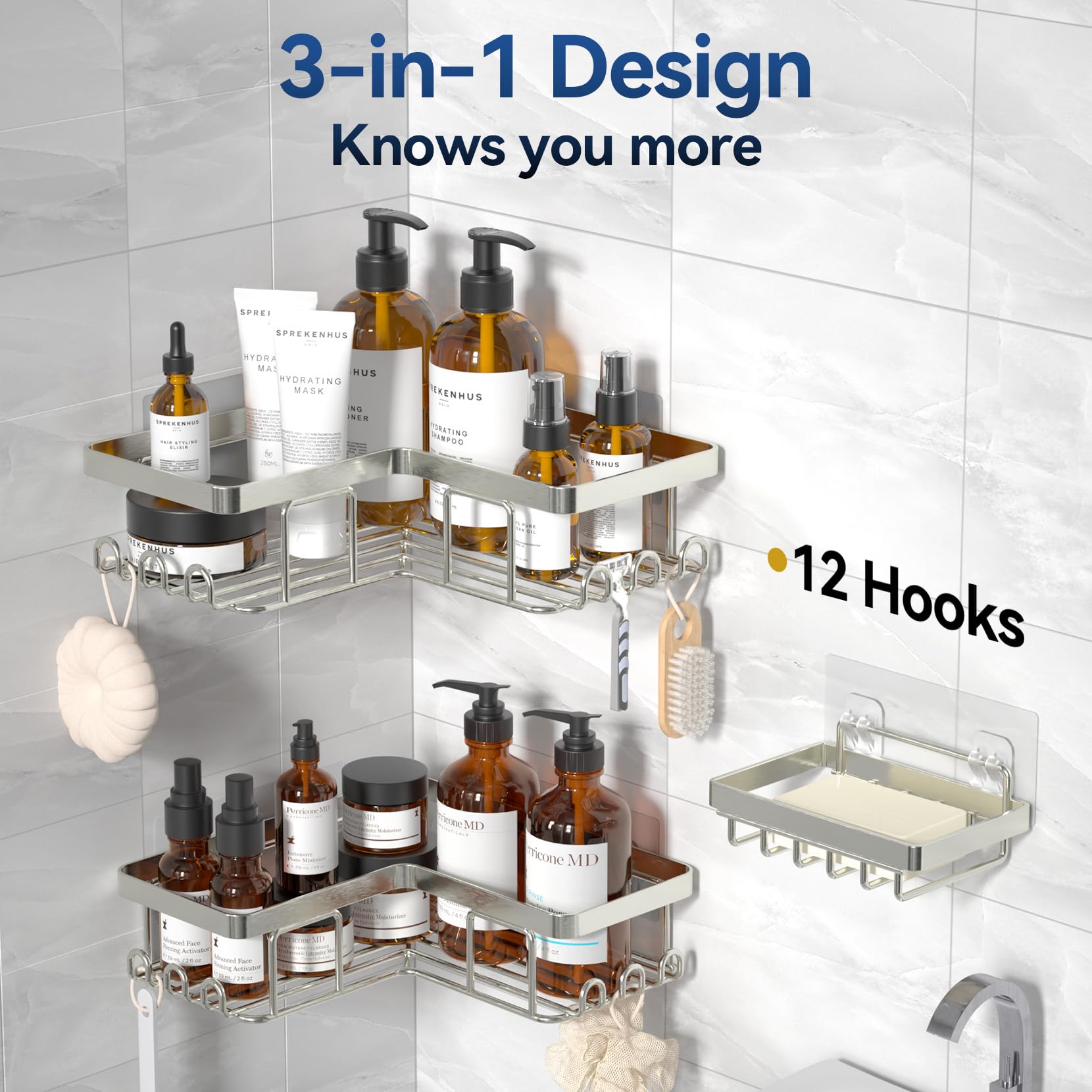 YASONIC shower caddy kit includes caddies, soap holder, stickers, and manual.