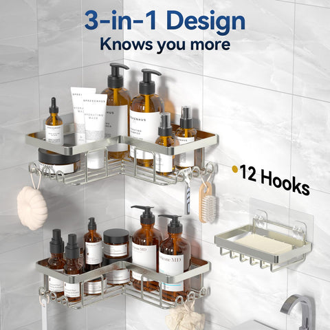 YASONIC shower caddy kit includes caddies, soap holder, stickers, and manual.
