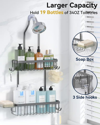 YASONIC aluminum shower rack with built-in soap dish for quick cleansing.