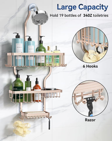 YASONIC shower caddy top baskets neatly hold gels and shampoos for easy access.