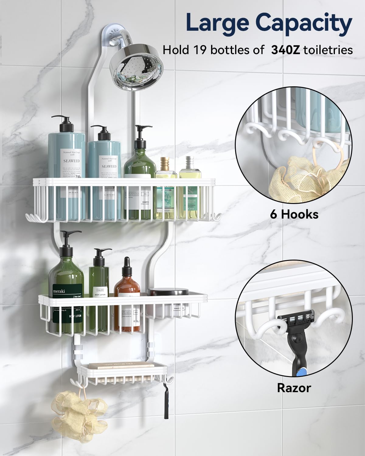 YASONIC three-tier baskets for shower organization with extra space