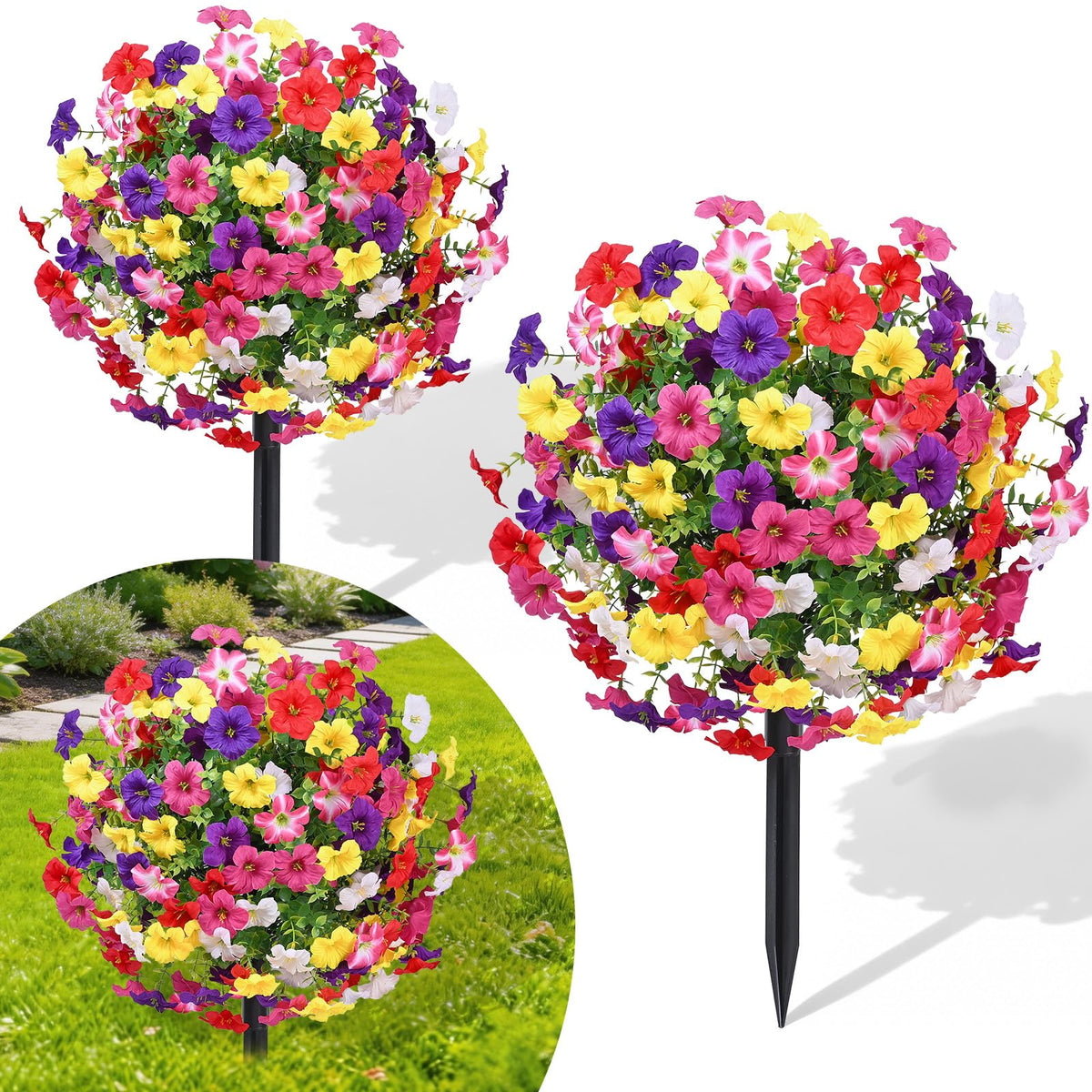 Yastouay 23-inch topiary ball with petunia flowers for outdoor curb appeal