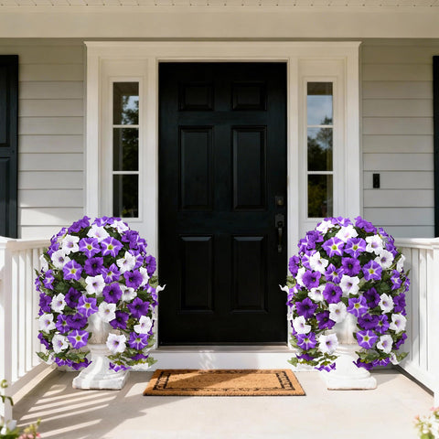 Yastouay 30inch hanging petunias porch decor adds dramatic vertical interest.