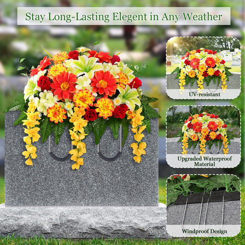 Yastouay artificial cemetery flowers for grave decorations withstand outdoor weather.