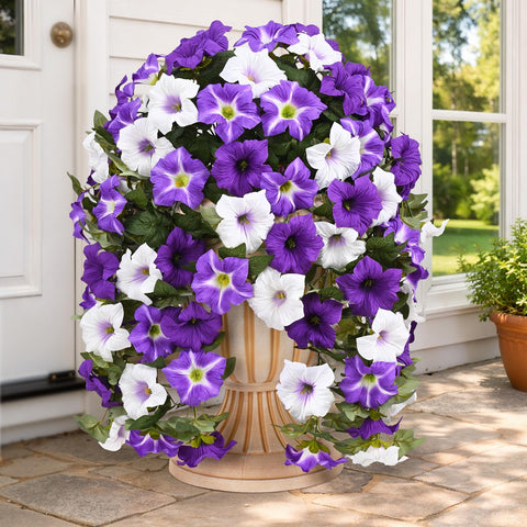 Yastouay artificial petunias outdoor 2-pack purple white blooms add lasting color to your porch.
