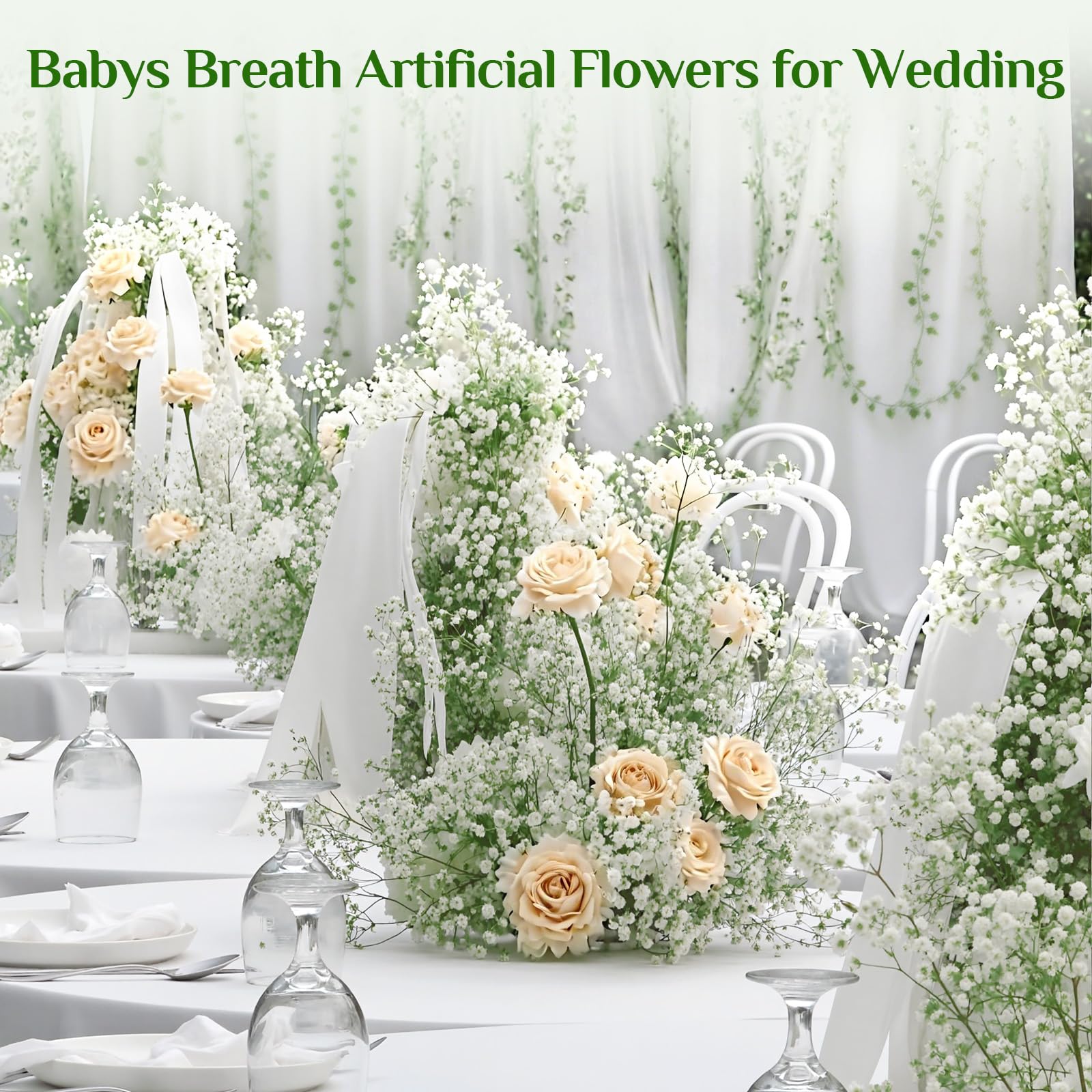 Yastouay Babys Breath centerpieces with soft white blossoms