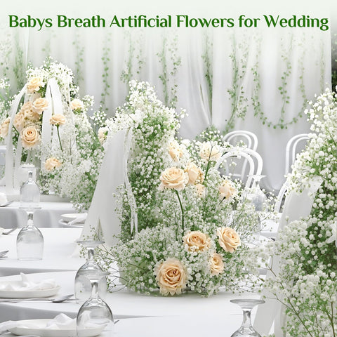 Yastouay Babys Breath centerpieces with soft white blossoms