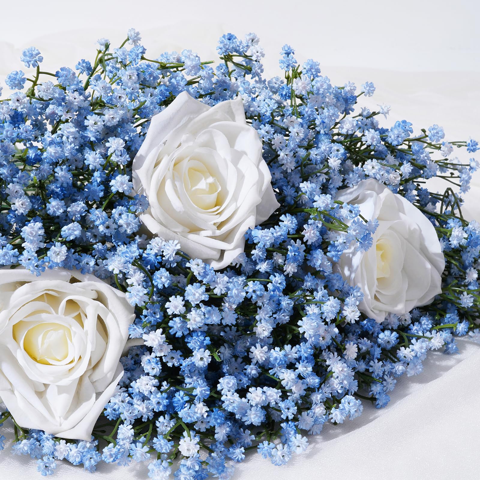 Closeup of Yastouay Babys Breath blue flowers showing lifelike detail.