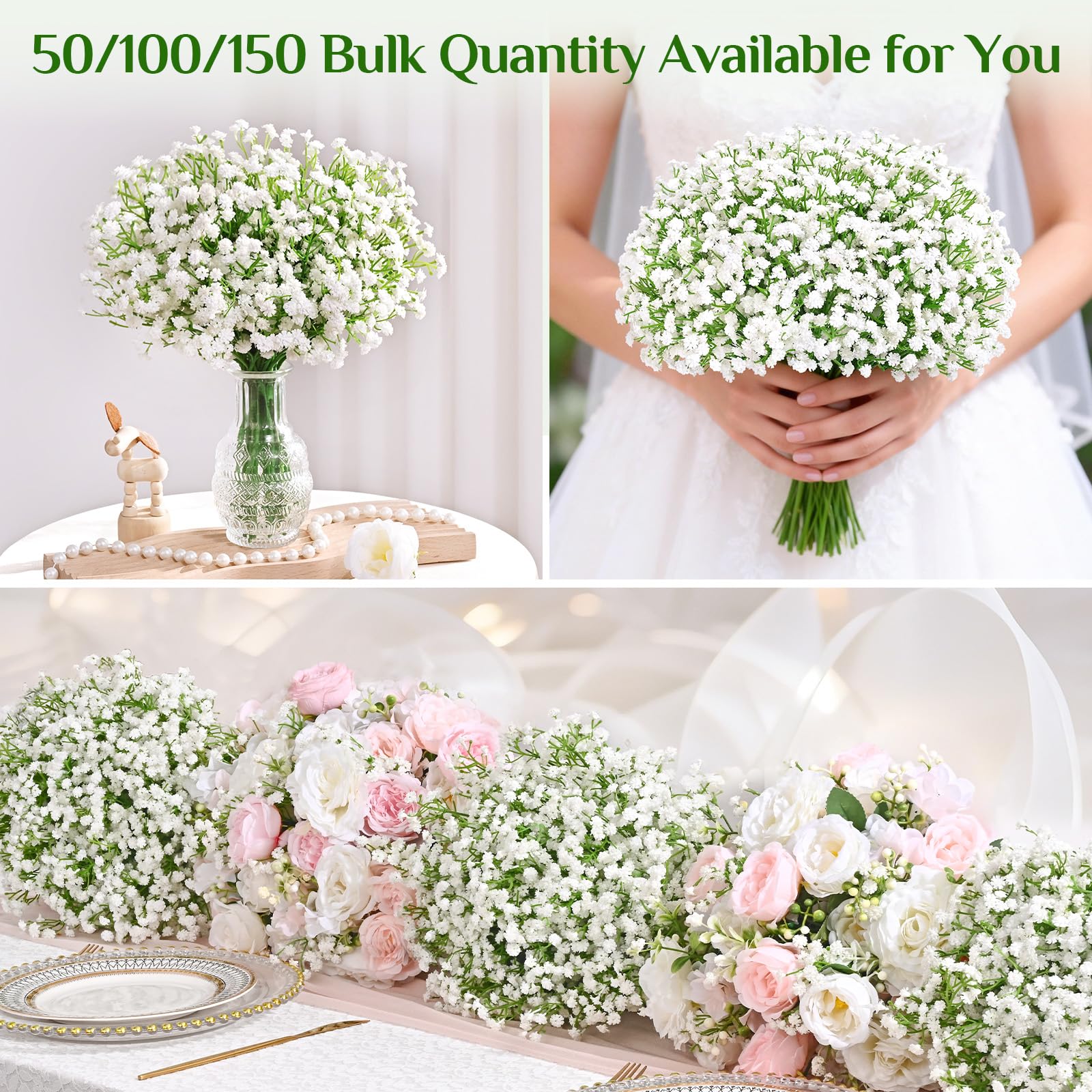 Yastouay Babys Breath iron-wire stems provide bendable floral arrangement