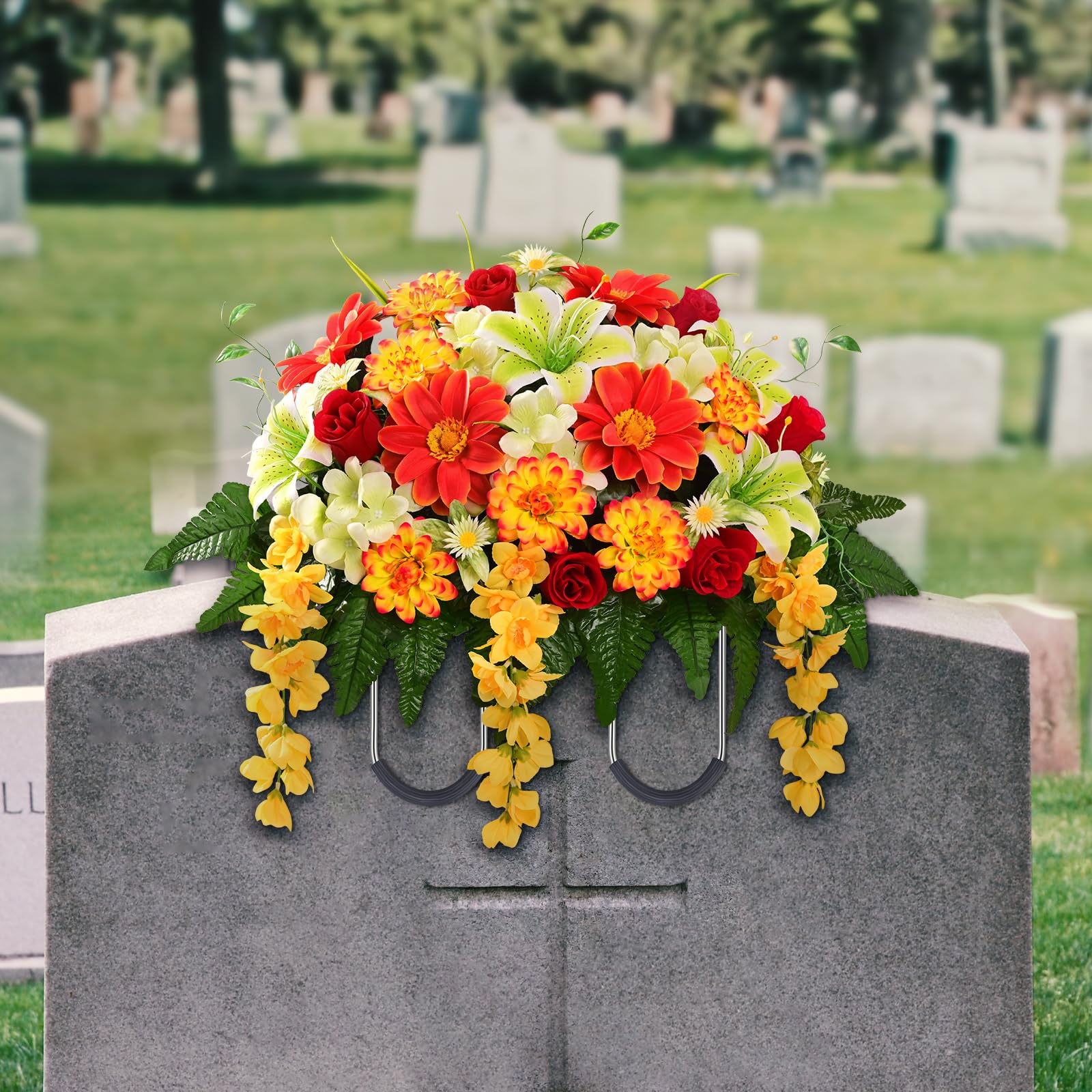 Yastouay cemetery flowers for headstone offer a tasteful grave accent.