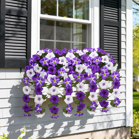 Yastouay hanging flowers for balcony decor provide lush ambiance.