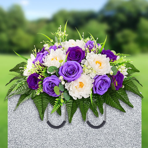 Yastouay headstone saddle with lifelike blooms for a dignified memorial.