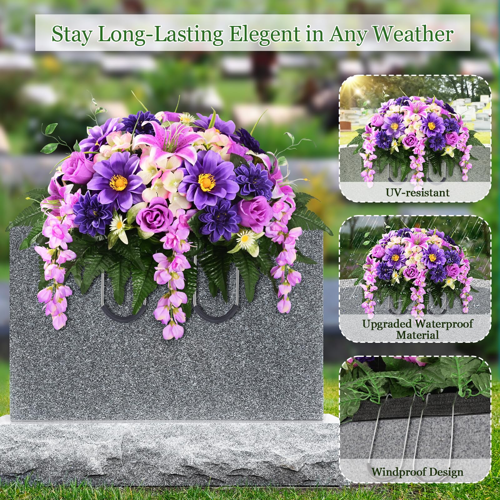 Yastouay headstone flowers UV-resistant design ensures durable outdoor display.