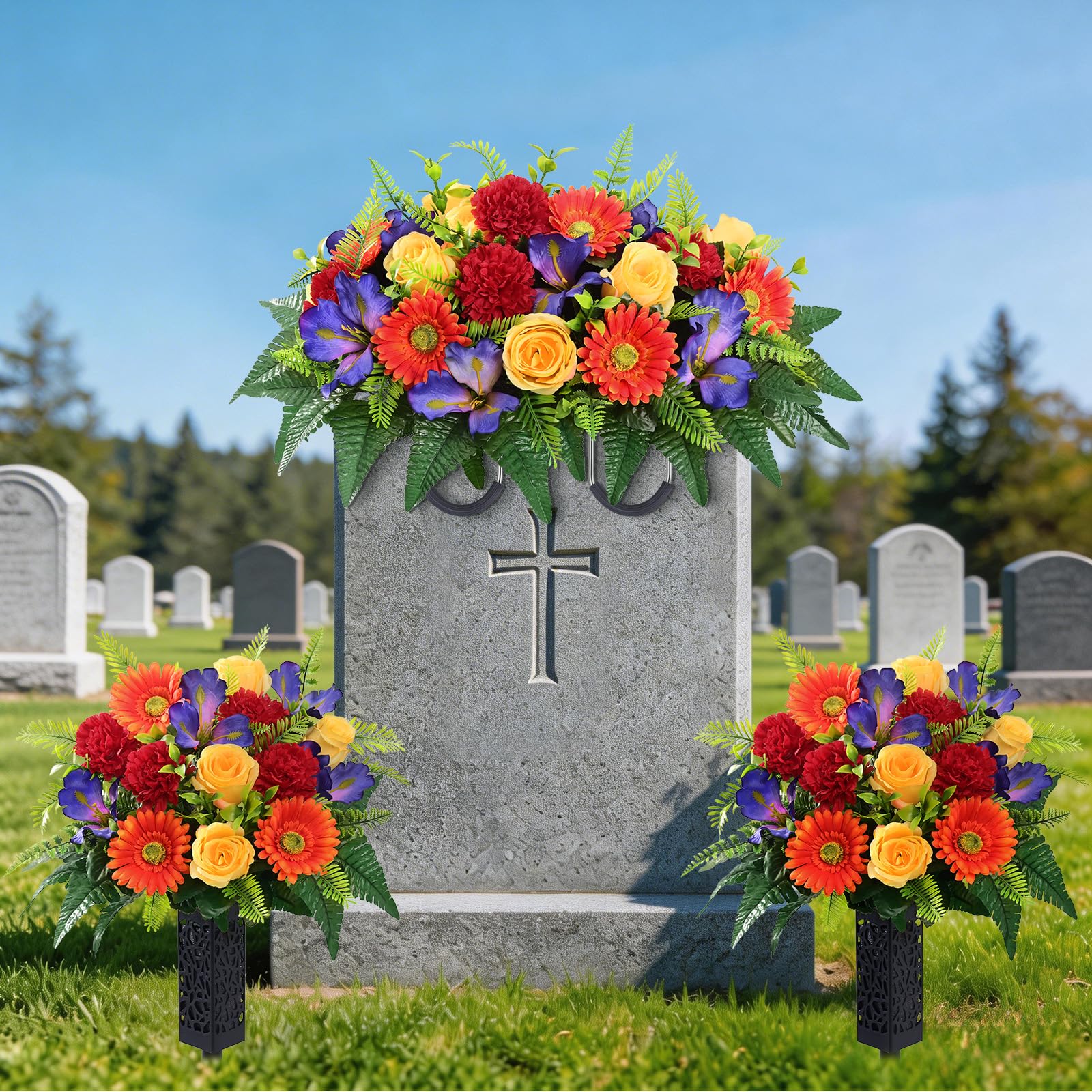 Yastouay Memorial Day display setup for quick headstone tribute.