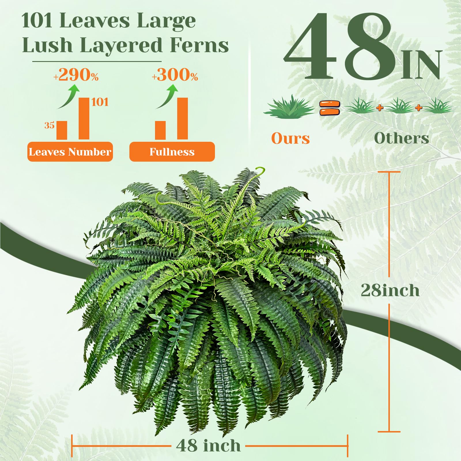 Yastouay UV-resistant outdoor fern maintains color in sun and rain.