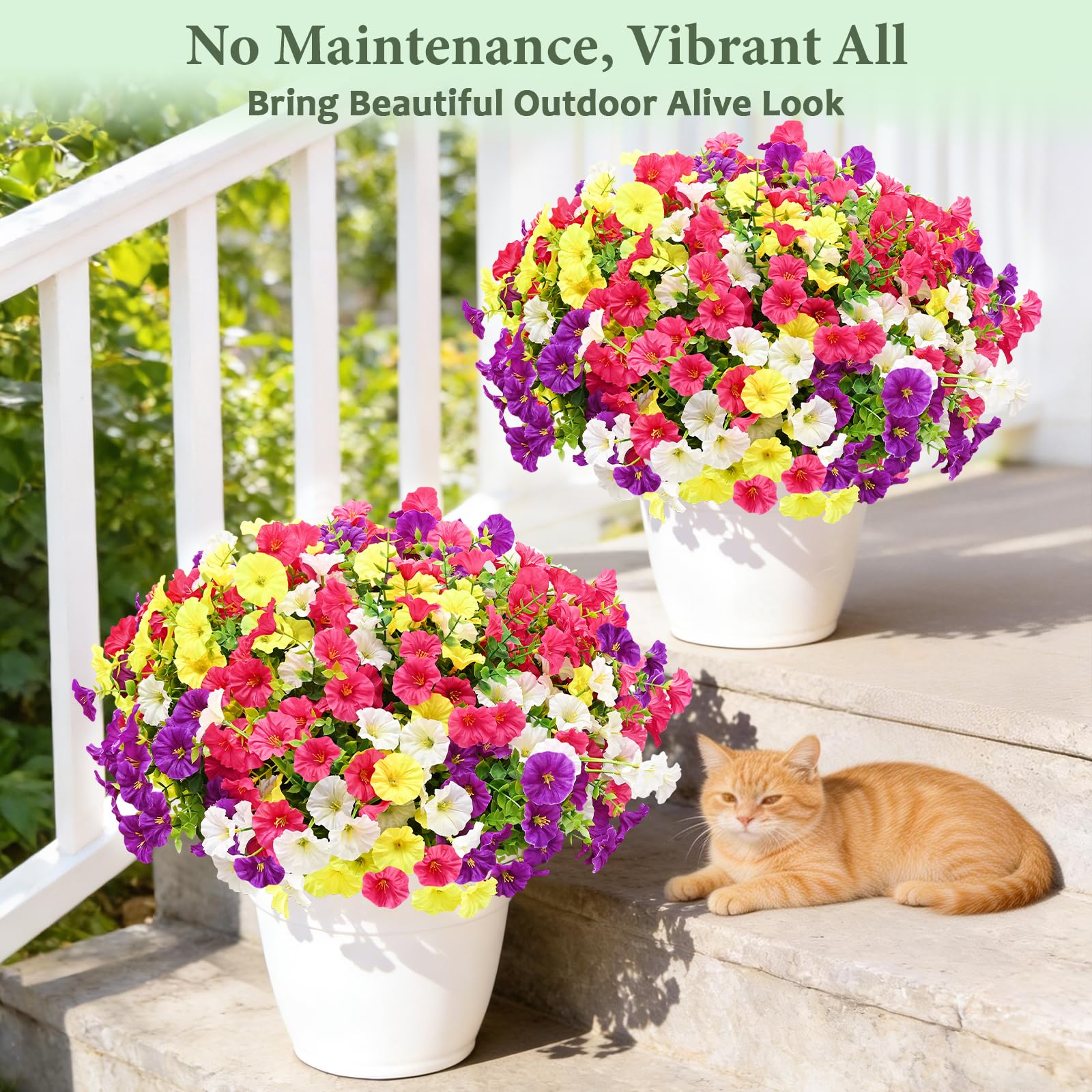 Yastouay outdoor patio setup with decorative faux blooms