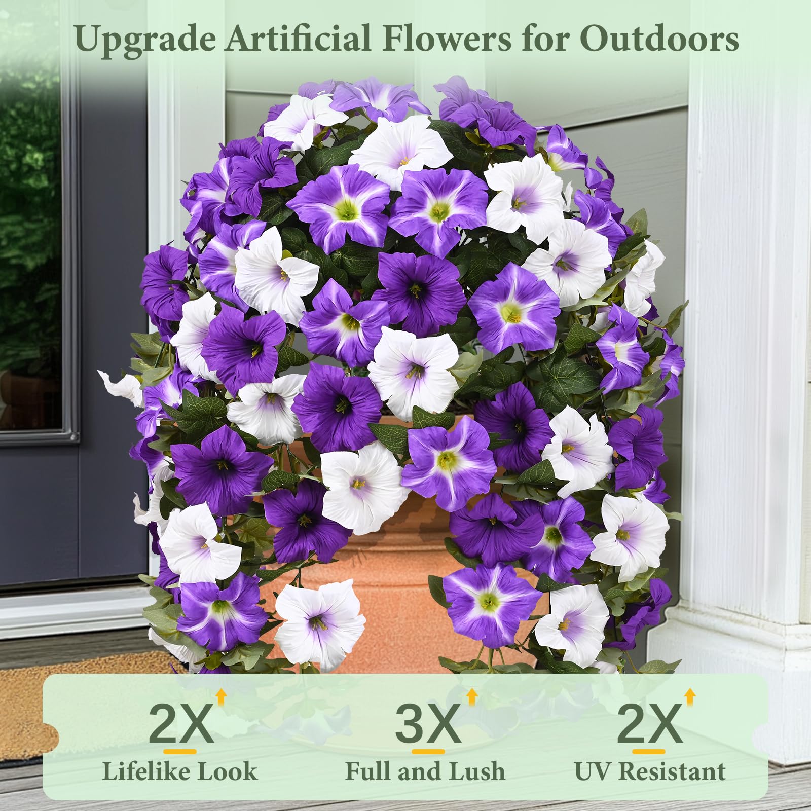 Yastouay realistic artificial flowers outdoor purple white closeup shows lifelike texture.