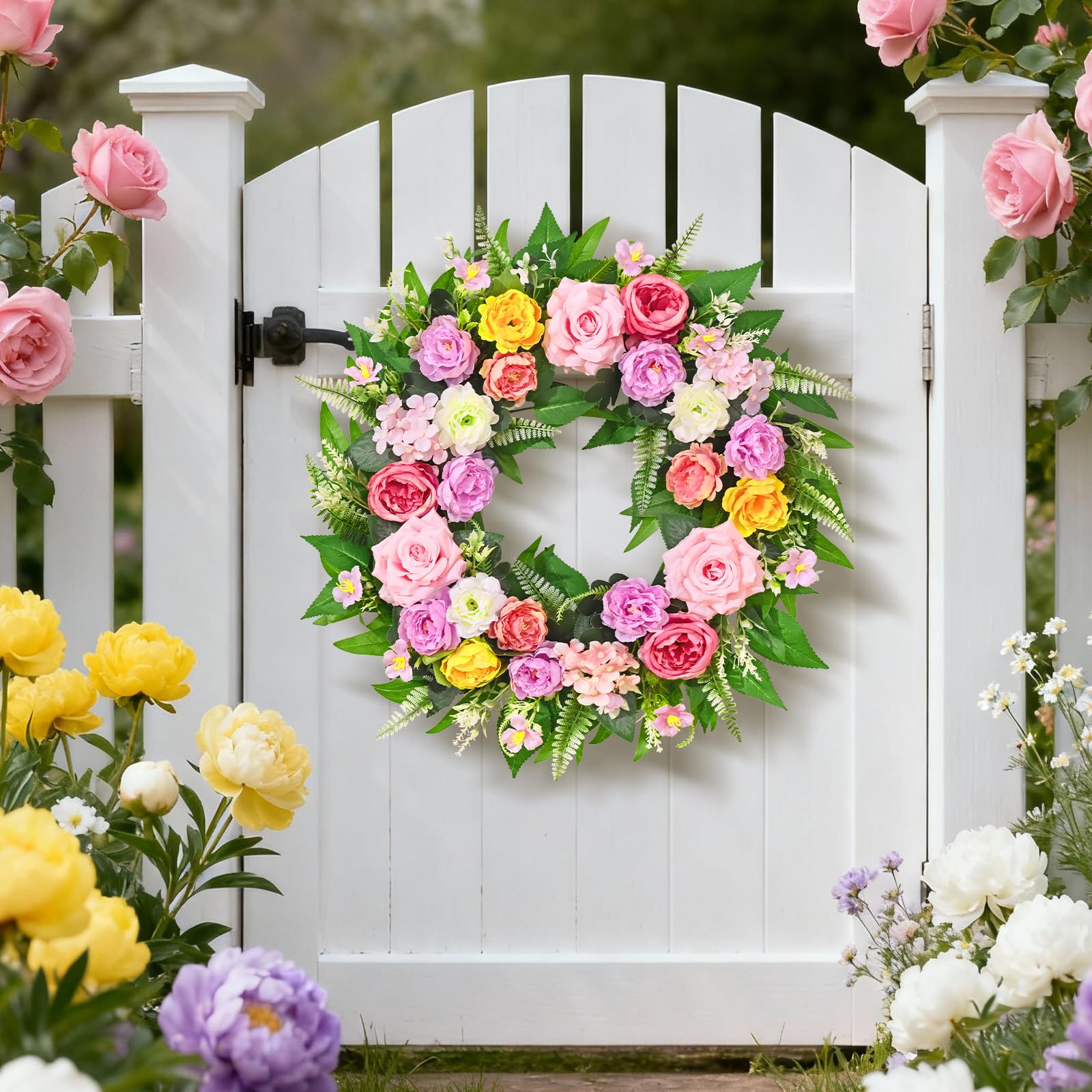 Yastouay Summer Wreath 22-24 inch diameter on doorway