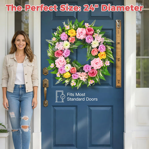 Yastouay Summer Wreath front door peony touch adds color