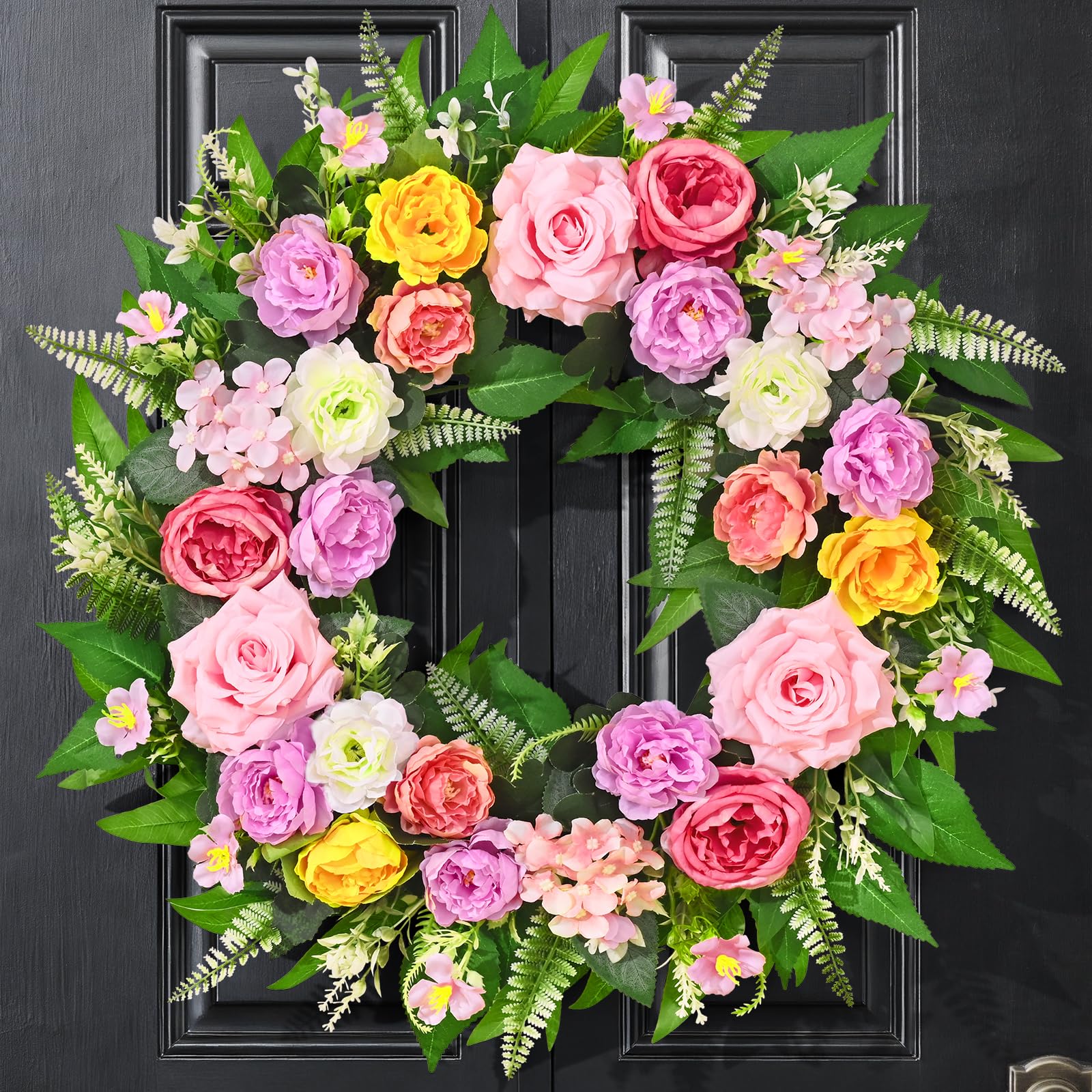 Yastouay Summer Wreath front door rose detailing enhances curb appeal