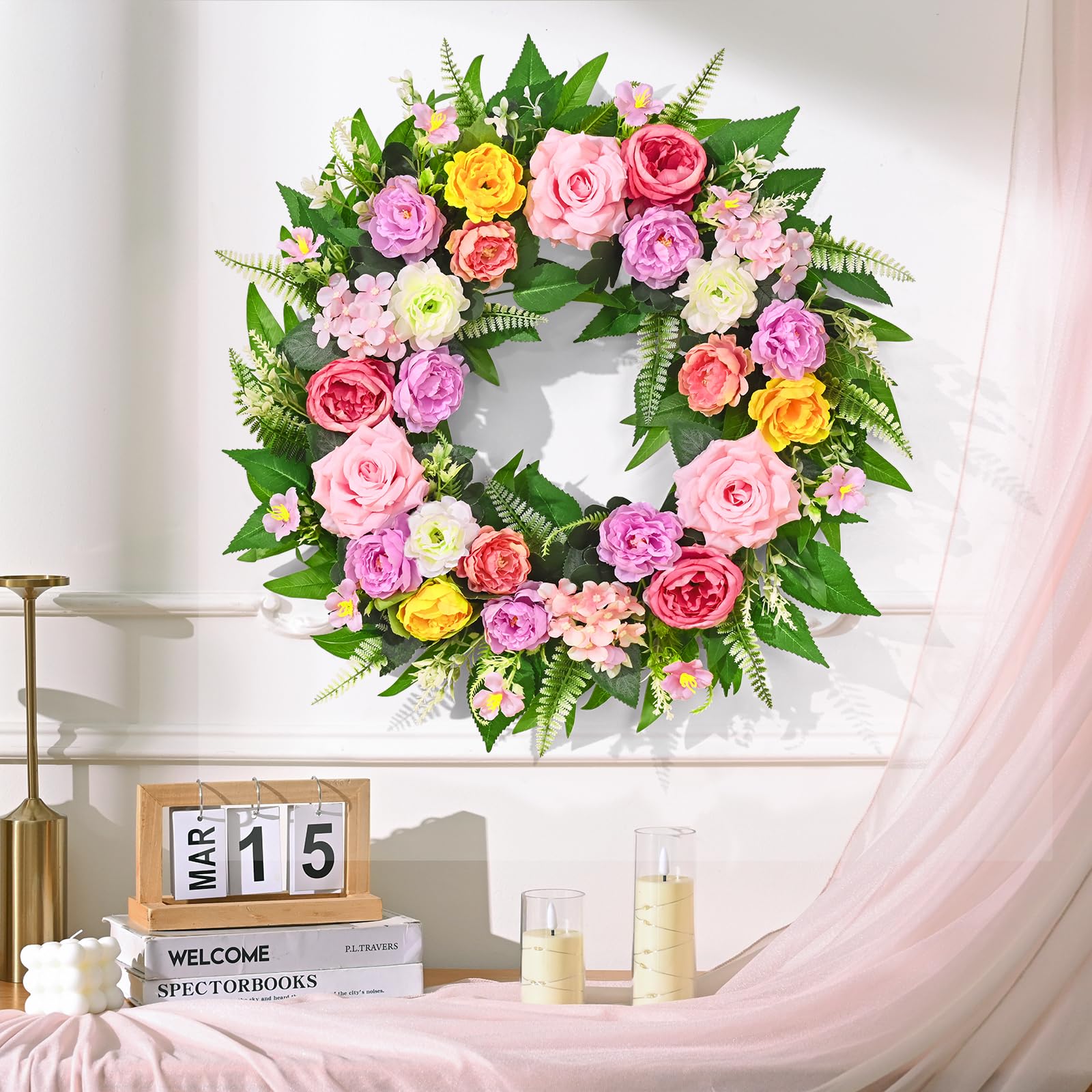 Yastouay Summer Wreath greenery detail complements year-round decor