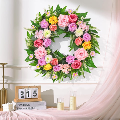 Yastouay Summer Wreath greenery detail complements year-round decor