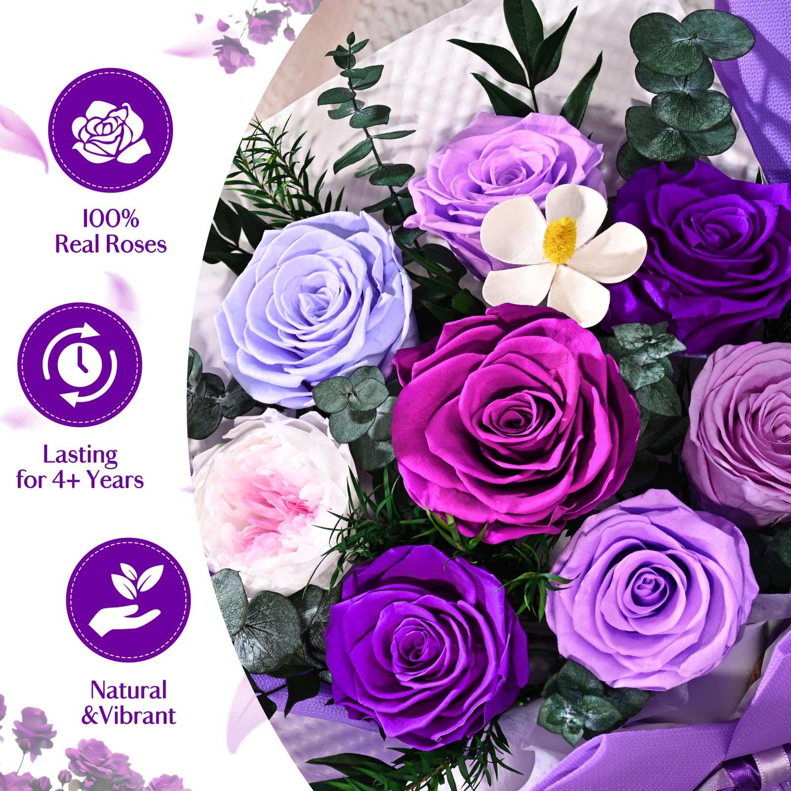 Vase included with Yastouay preserved roses for immediate display