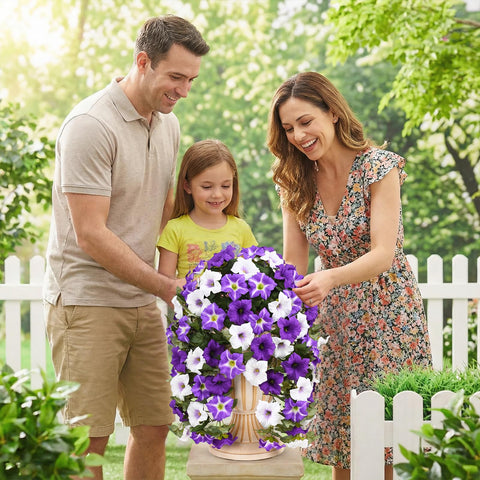 Yastouay vibrant purple-white petunias bloom brighten any outdoor space.