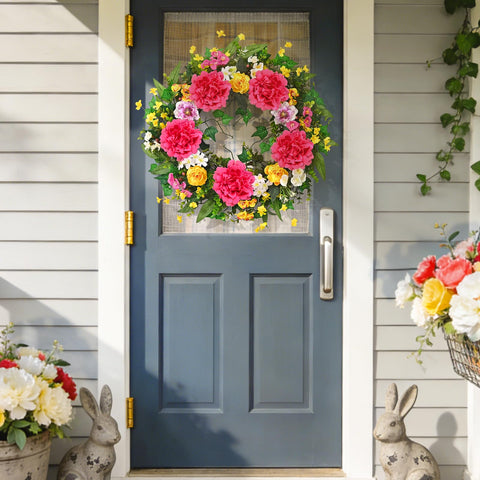 Yastouay wreath hung on porch wall for visual interest