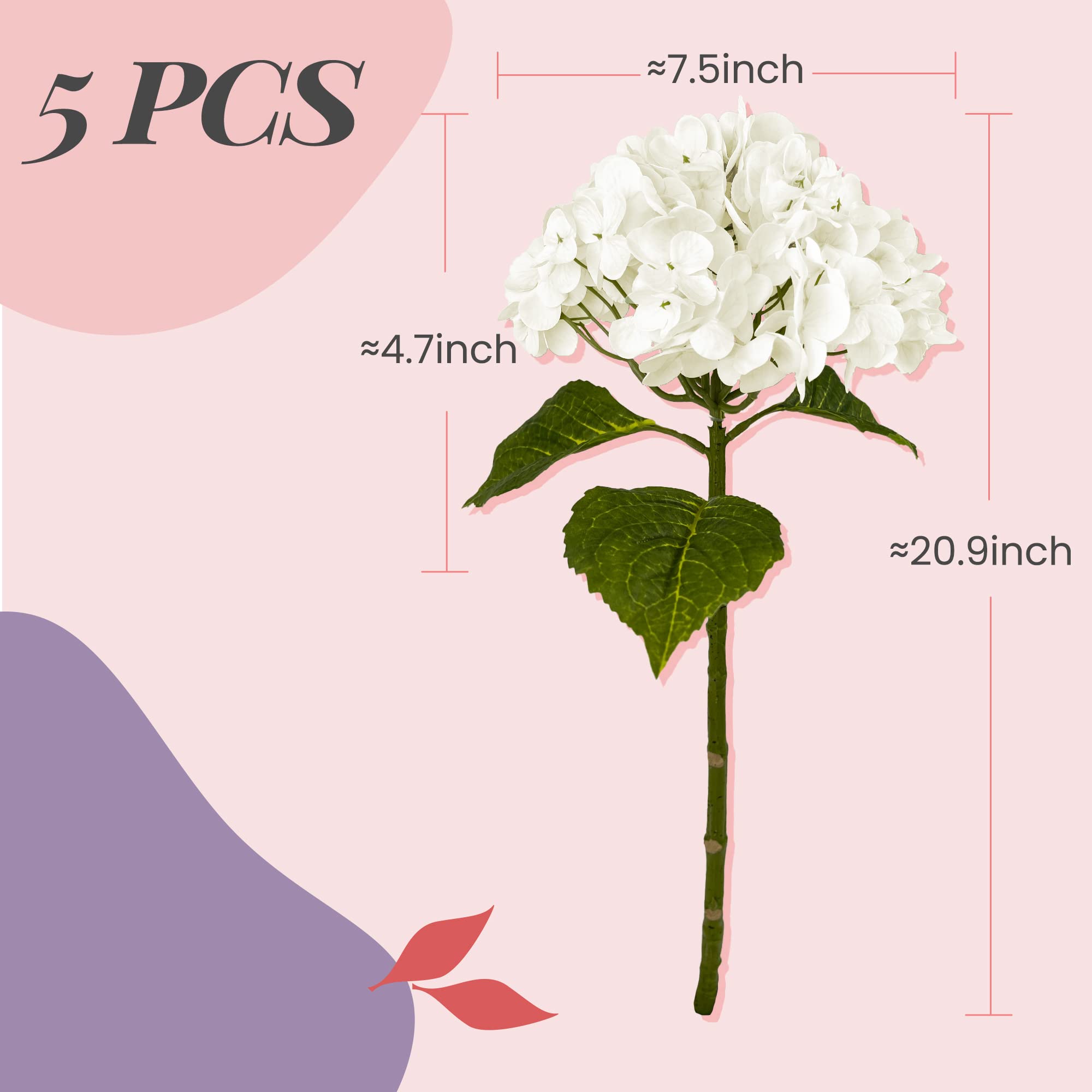 Yatim 21-inch white hydrangea stem and head shown for natural-looking arrangements.