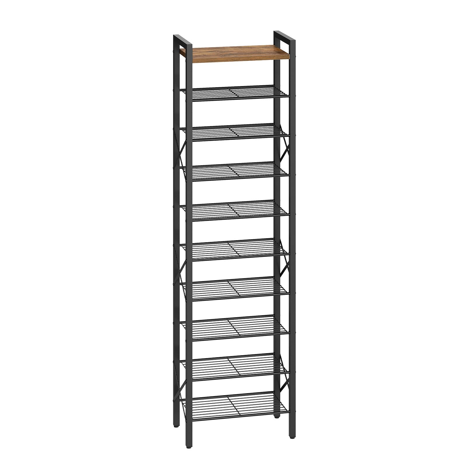YATINEY 10-tier narrow shoe rack with wooden top keeps shoes organized and within reach