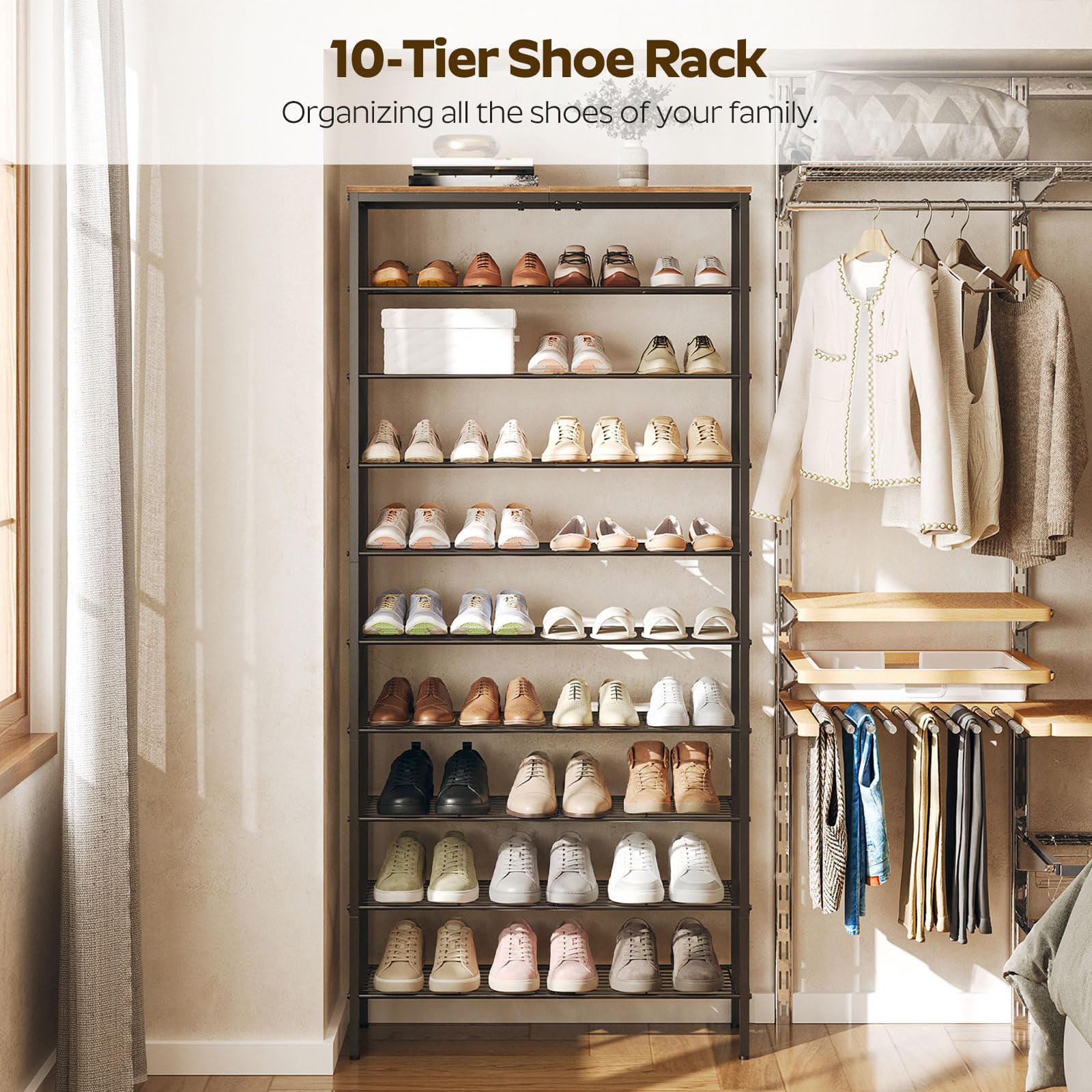 YATINEY shoe rack side profile highlights sturdy frame for stability.