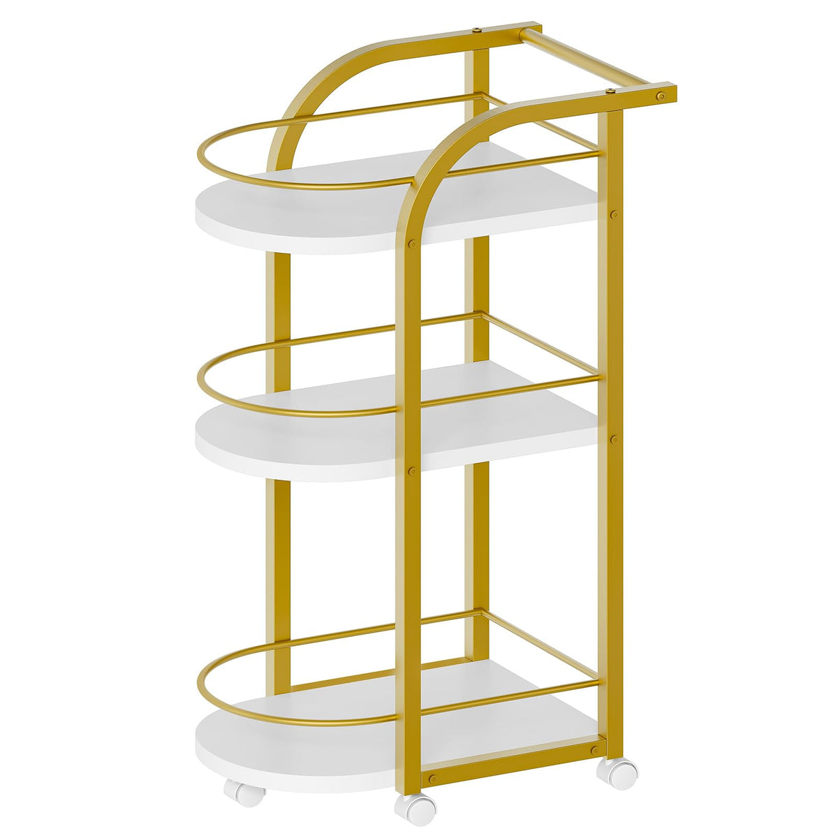 YATINEY 3-Tier Bar Cart in white and gold, front view, ideal for elegant entertaining.