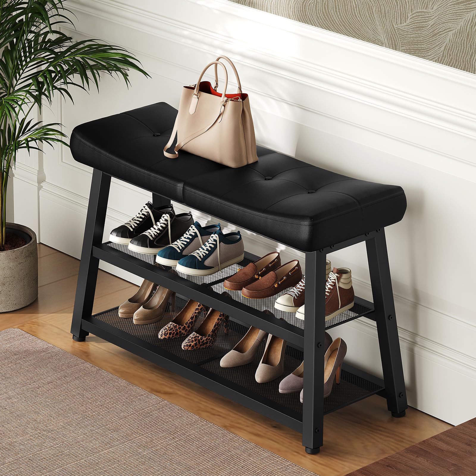 YATINEY 3-tier under-bench rack keeps shoes organized neatly