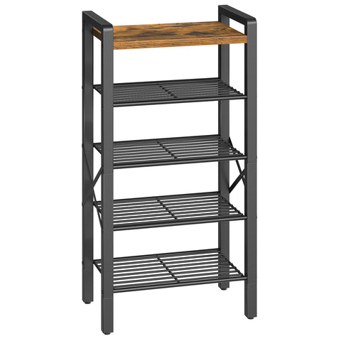 YATINEY 5-Tier Narrow Shoe Rack, front view, slim storage with wooden top.