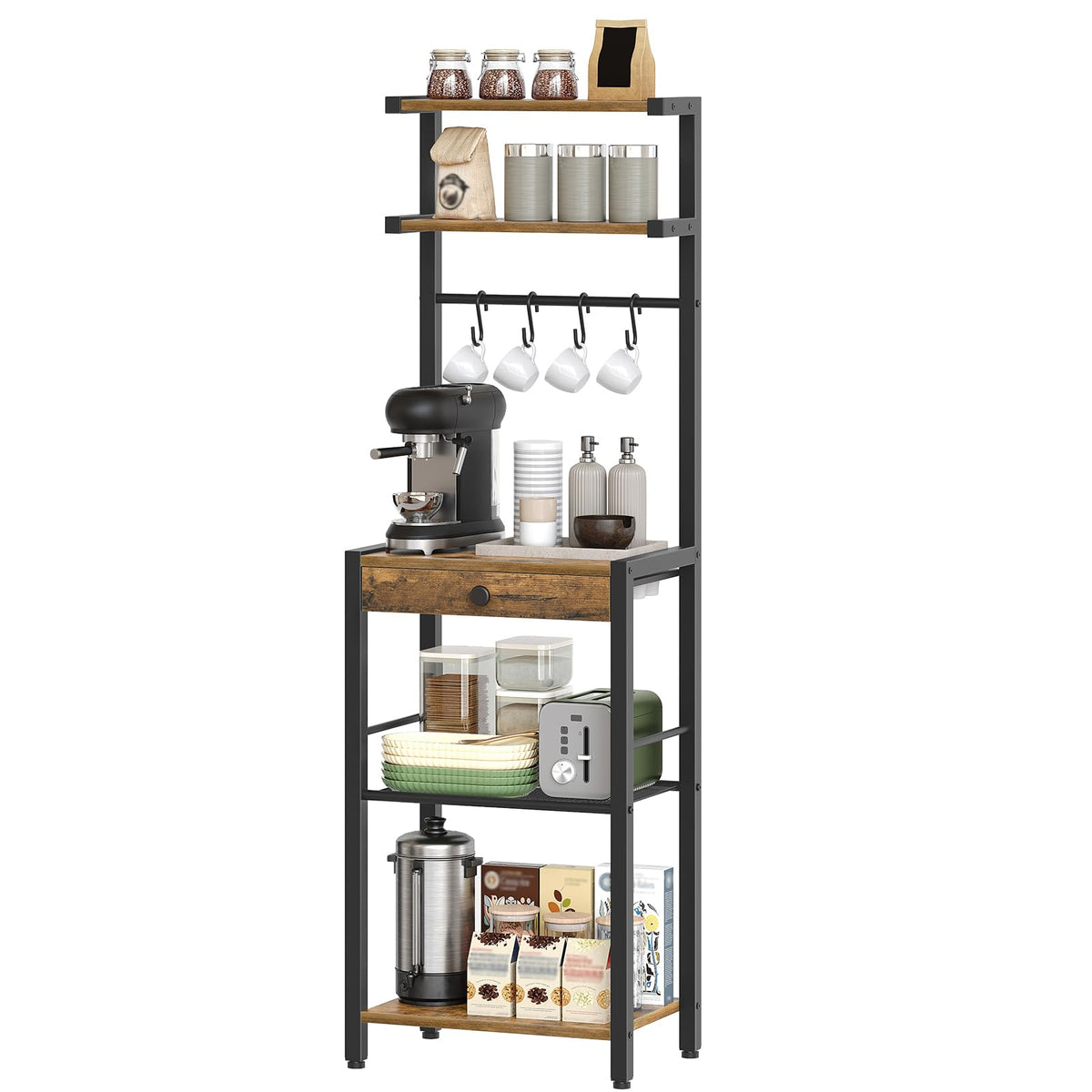 YATINEY Bakers Rack 5-tier overview, compact for small spaces.