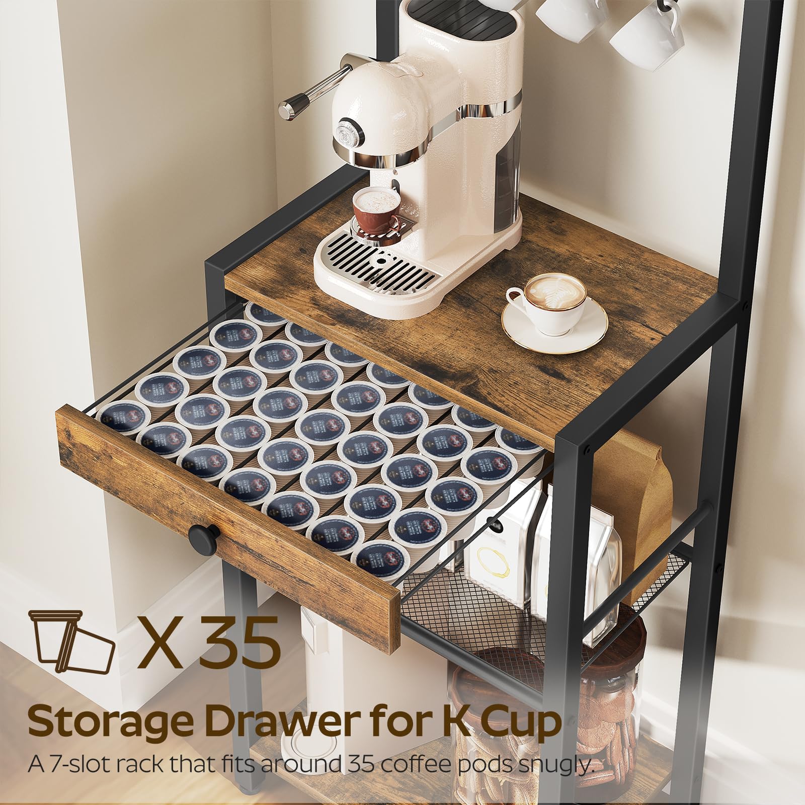YATINEY Bakers Rack K-Cup pod holder for up to 35 pods.