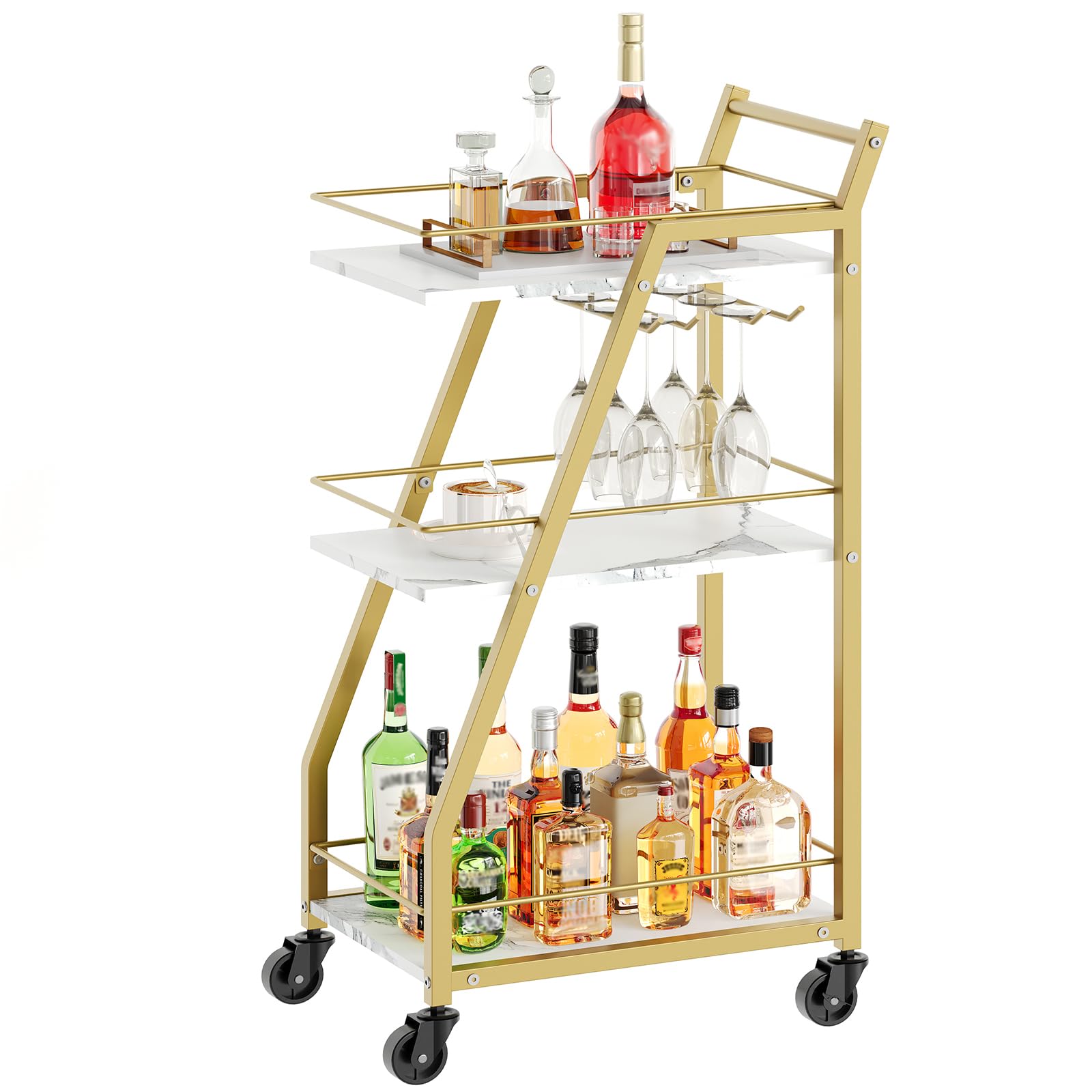 YATINEY bar cart with gold frame and marble panels for a luxe look