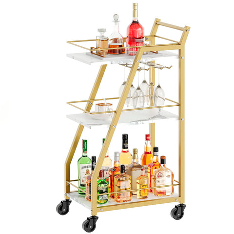 YATINEY bar cart with gold frame and marble panels for a luxe look
