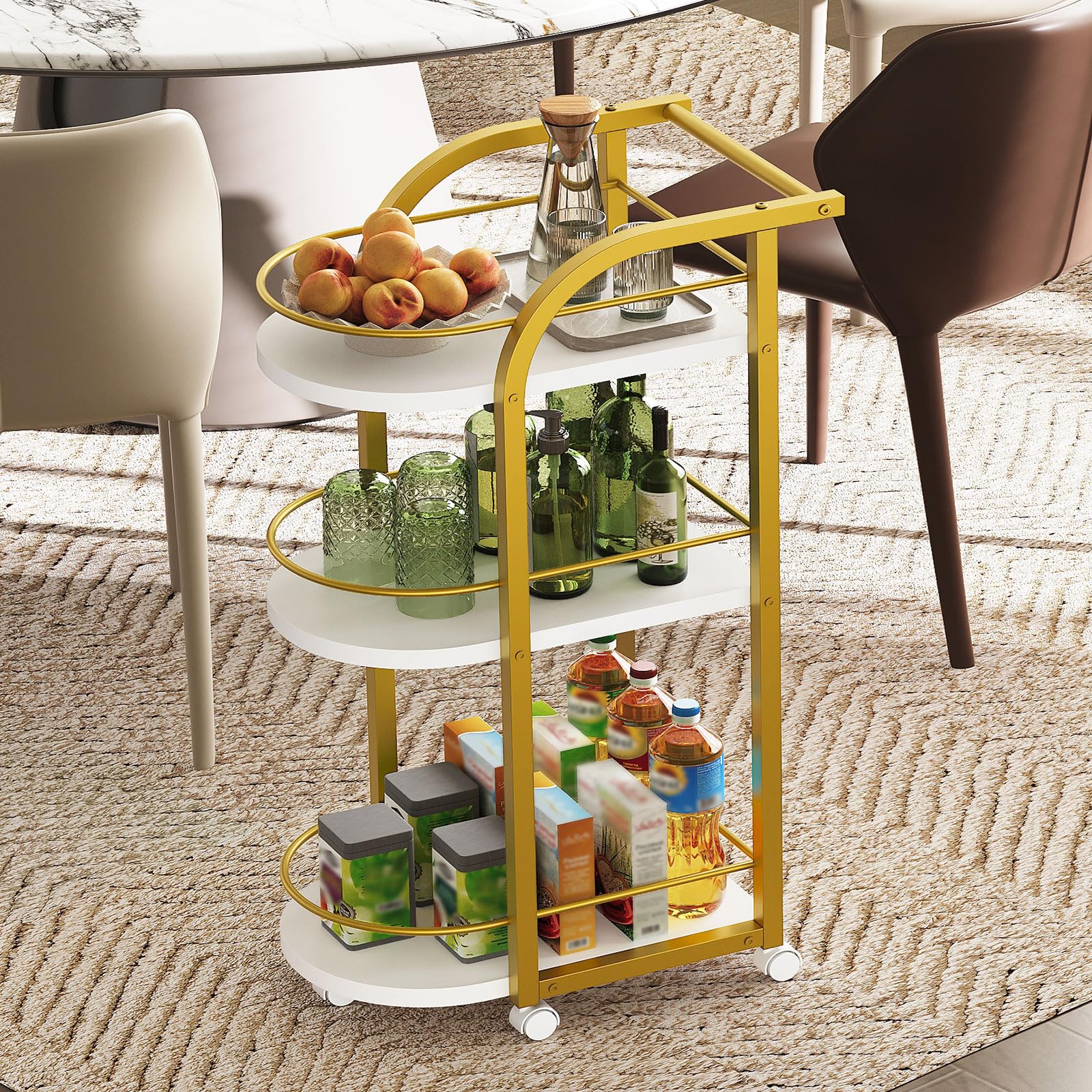YATINEY bar cart with handle and safety rails for secure mobility.
