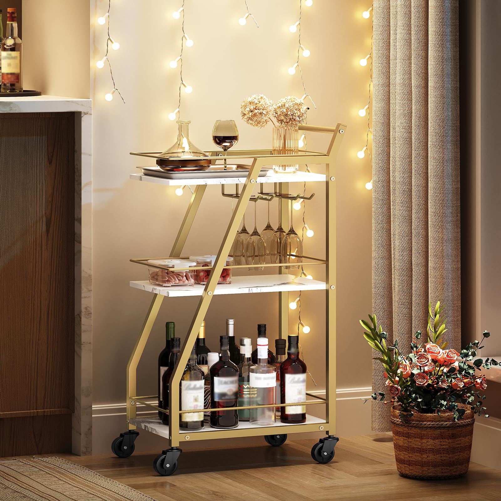 YATINEY bar cart 3-tier design shows sturdy storage and mobility