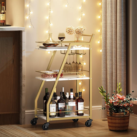 YATINEY bar cart 3-tier design shows sturdy storage and mobility