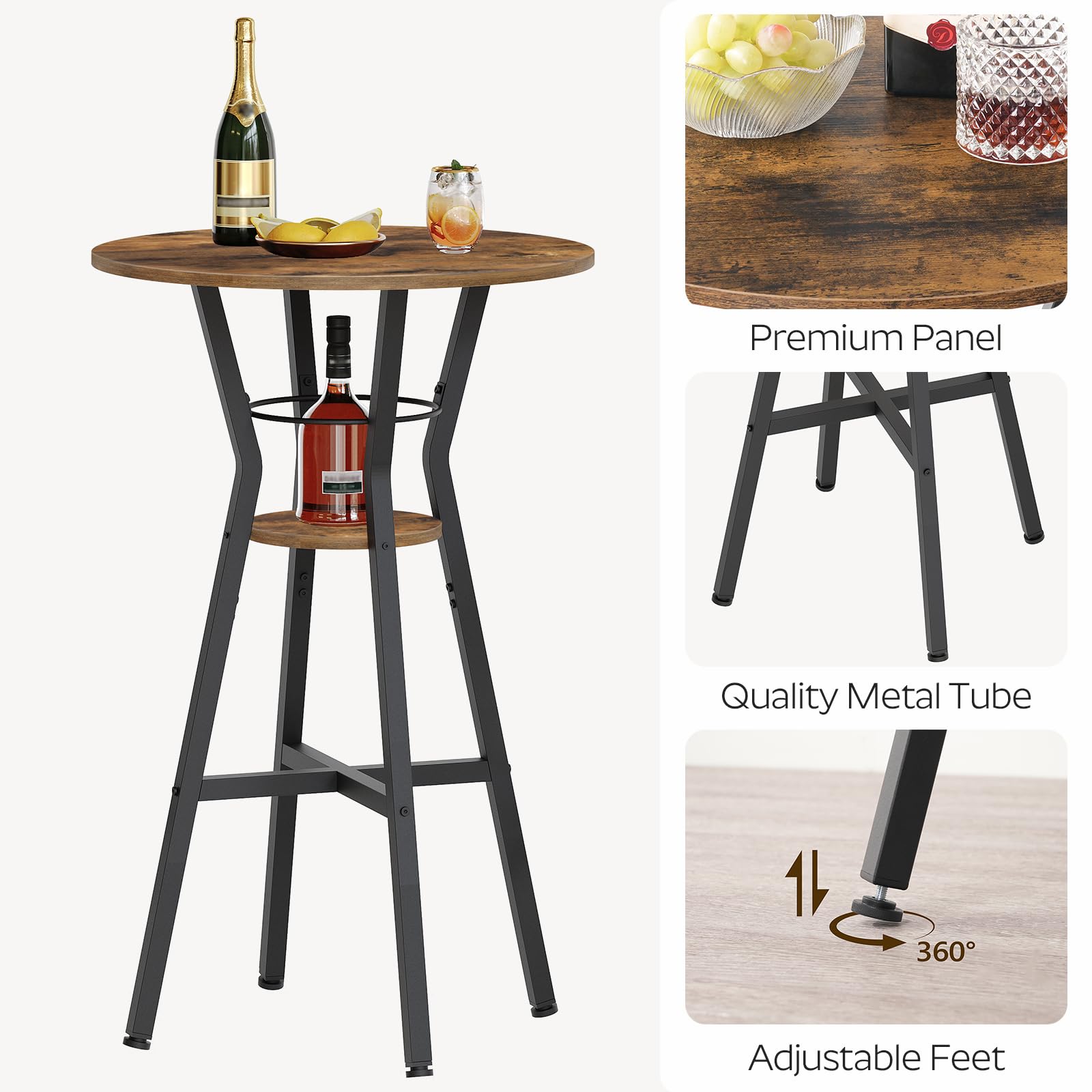 YATINEY bar table lower shelf keeps items organized and easily accessible.