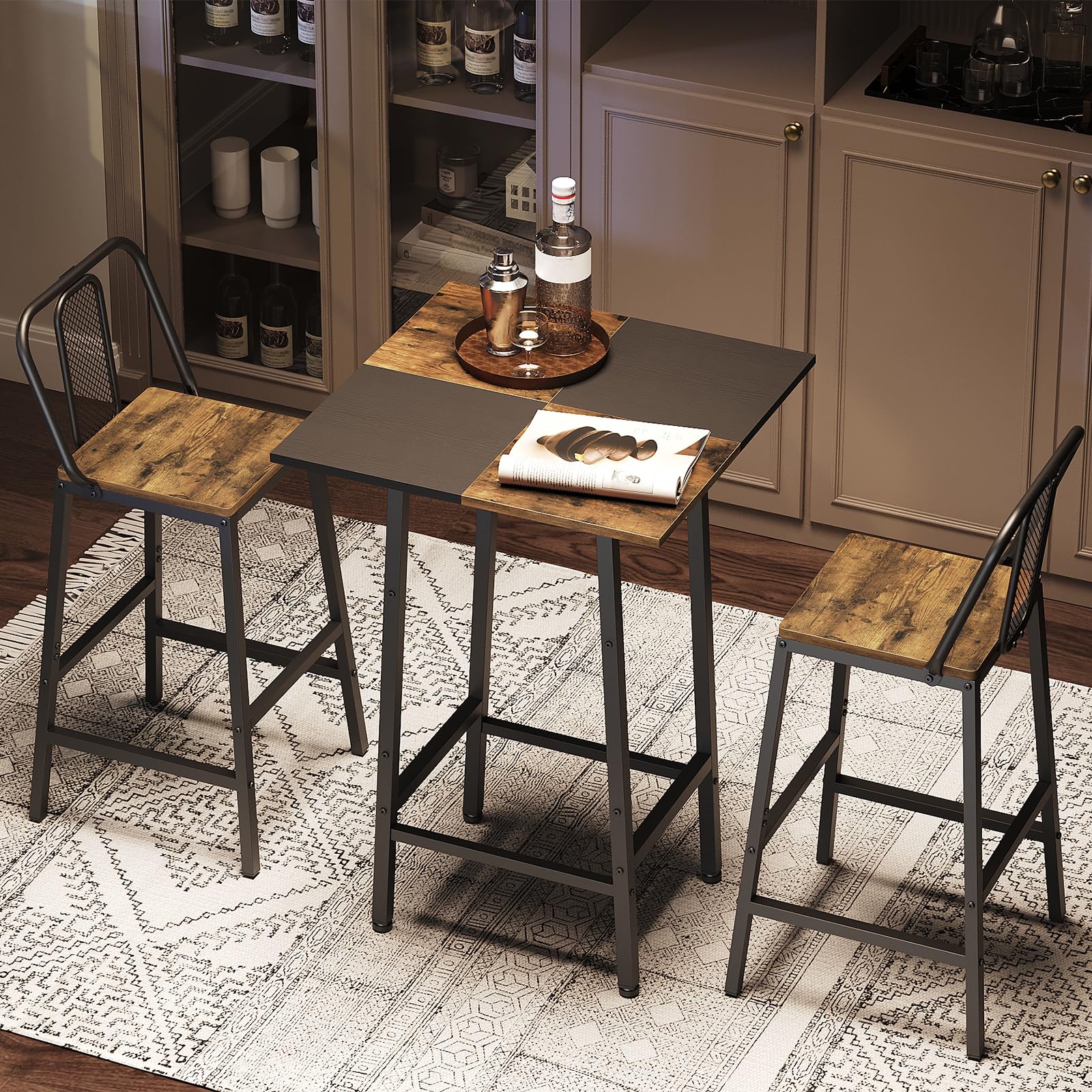 YATINEY bar table side profile shows height for elevated dining and drinks