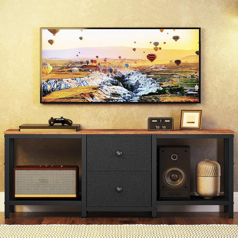YATINEY DS02BR TV Stand supports 55-inch TVs for easy setup.