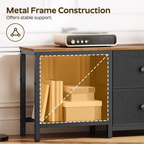 YATINEY DS02BR TV Stand rustic brown and black finish adds vintage charm.
