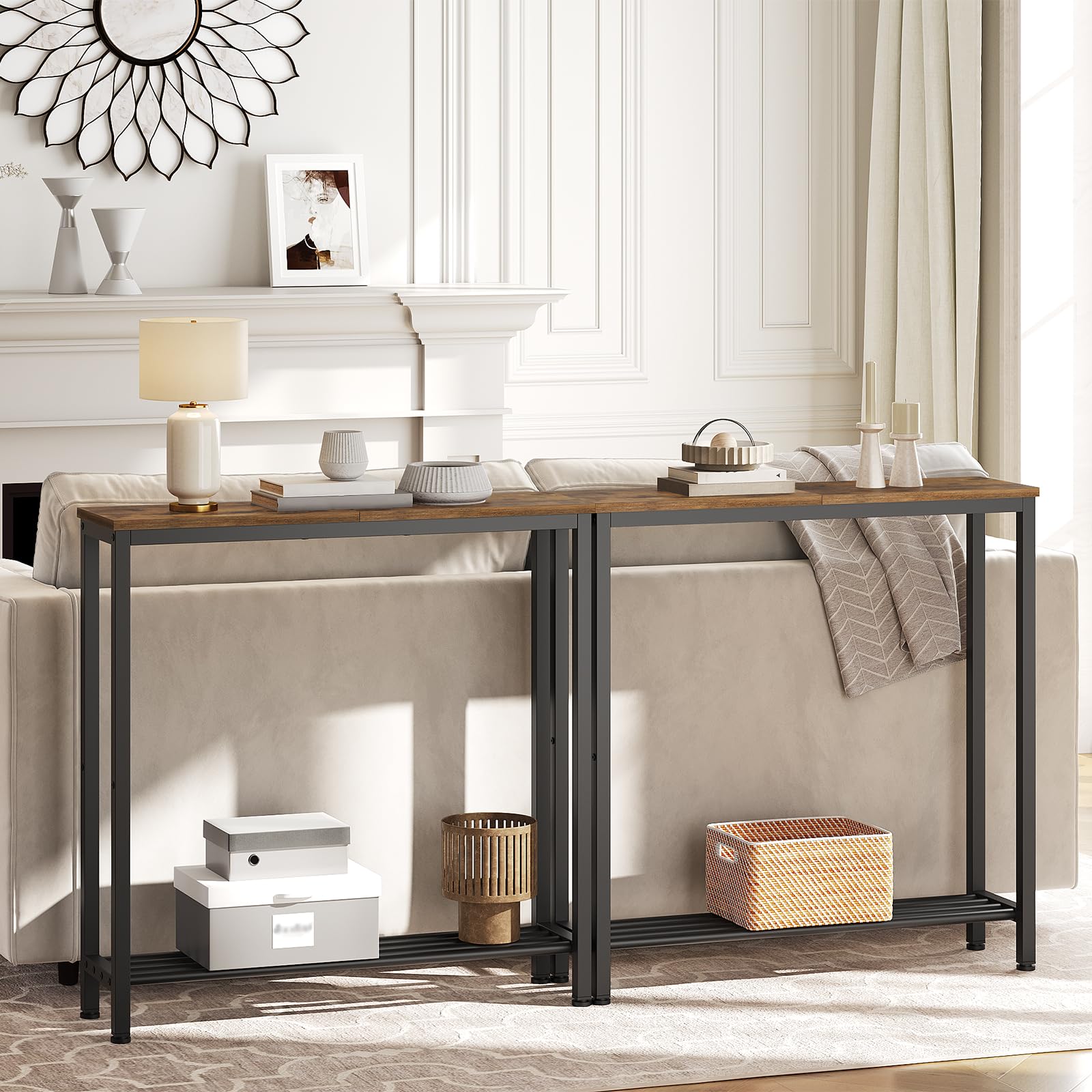 YATINEY narrow console table side view with slim depth for tight spaces