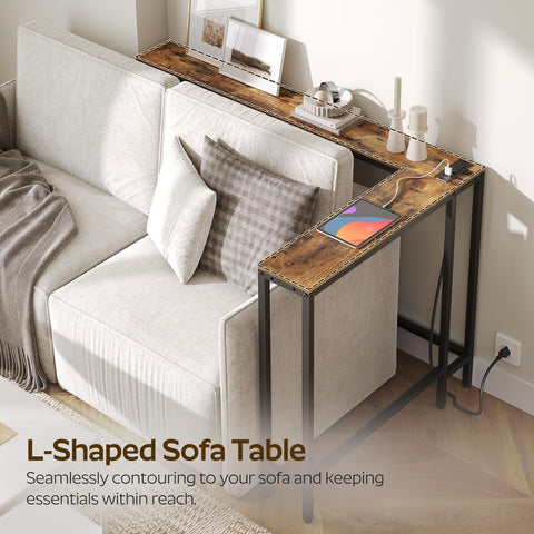 YATINEY console table behind the sofa shows space-saving L-shape design and flow.