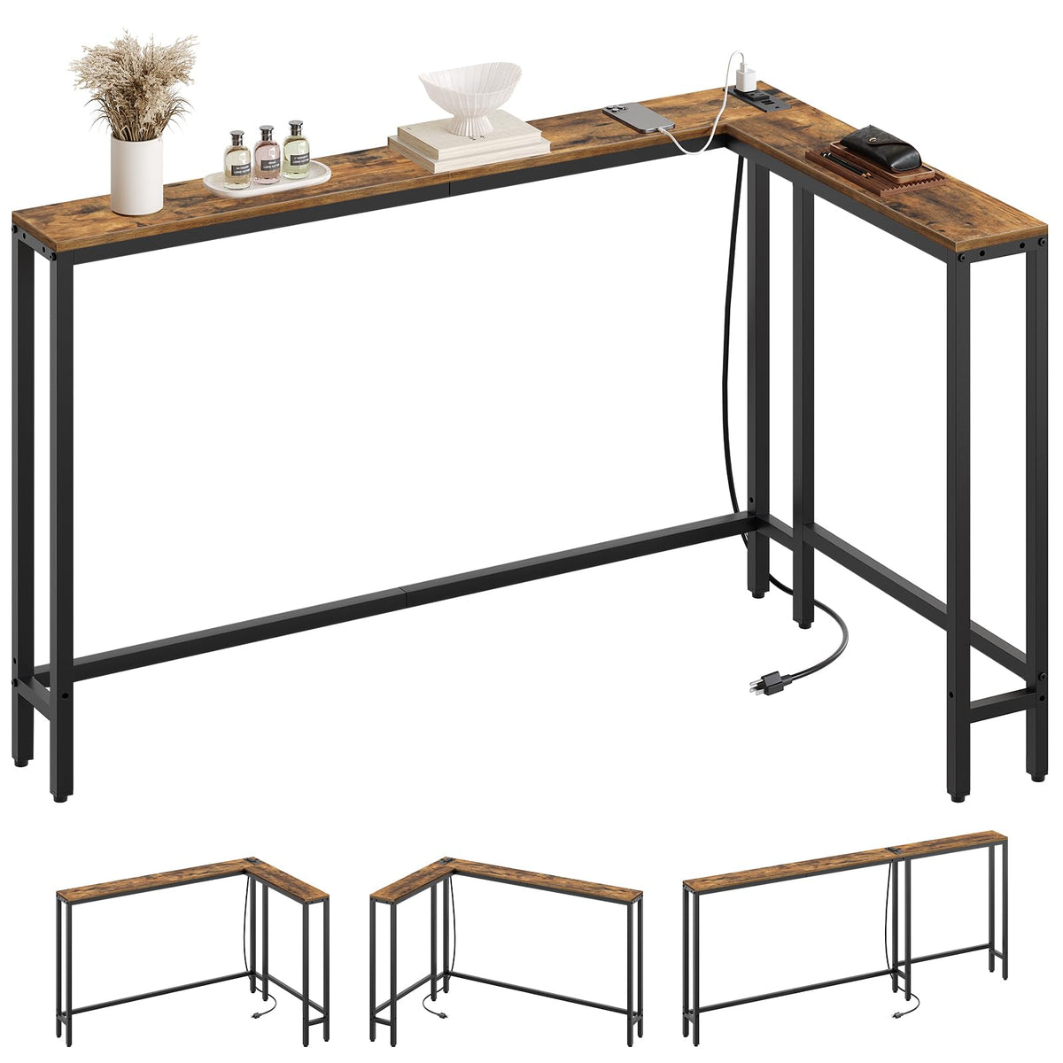 YATINEY narrow console table front view with outlets for convenient charging.