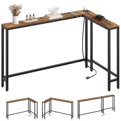 YATINEY narrow console table front view with outlets for convenient charging.
